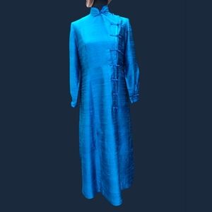 Elegant Long Teal Colored Silk Dress